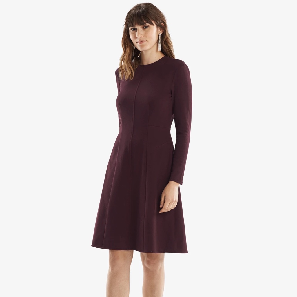 Mm Lafleur Ellis Dress Aubergine Plum Ponte Knit Stretch A-Line Zip Cuff
